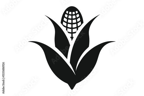 Simple black and white corn icon illustrating agriculture and food production