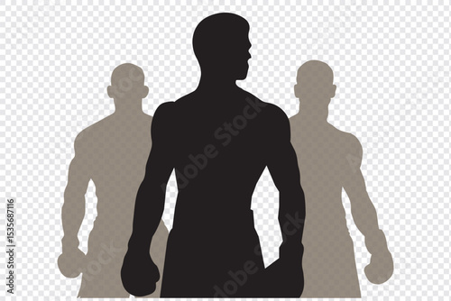 stylized silhouettes of a boxer in various poses, showcasing form, technique, and athleticism in the sport of boxing EPS 10