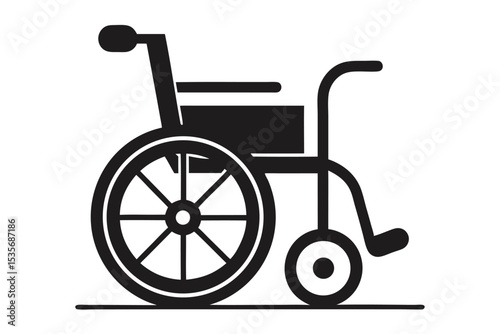 Simple black and white illustration of a wheelchair representing mobility and assistance
