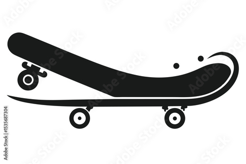 Simple black and white skateboard illustration representing sport skating and active lifestyle.