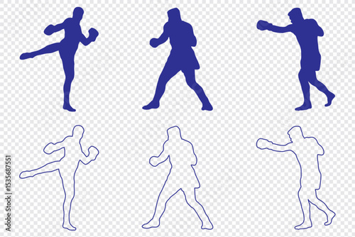 silhouettes of boxing player is isolated on a white background