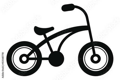 Simple black silhouette illustration of a classic toddler tricycle on a white background
