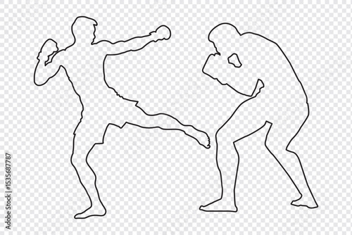 Man doing boxing moves exercise. Jab Cross Hook and Uppercut movement. Shadow boxing. Flat vector illustration isolated on white background.