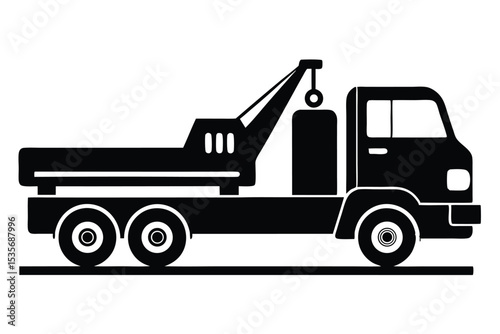 Simple black silhouette of a tow truck transportation vehicle for rescue and towing