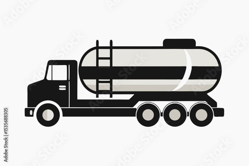 Simple vector illustration of a black and white fuel tanker truck on white background