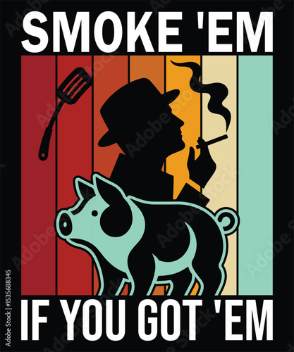 Retro Vintage BBQ Smoking Pig Grill Master T-shirt Design