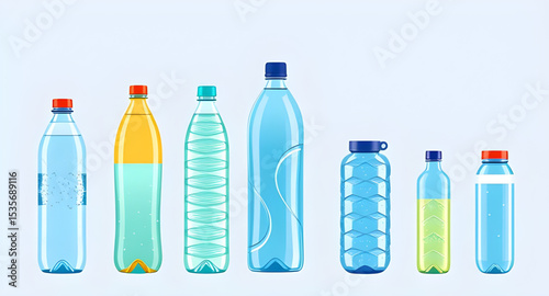 Plastic bottles collection, Transparent plastic bottles, Plastic bottles with caps, Plastic juice bottles, Plastic bottles assortment, Plastic bottles for water, Plastic shampoo bottles, Plastic bottl