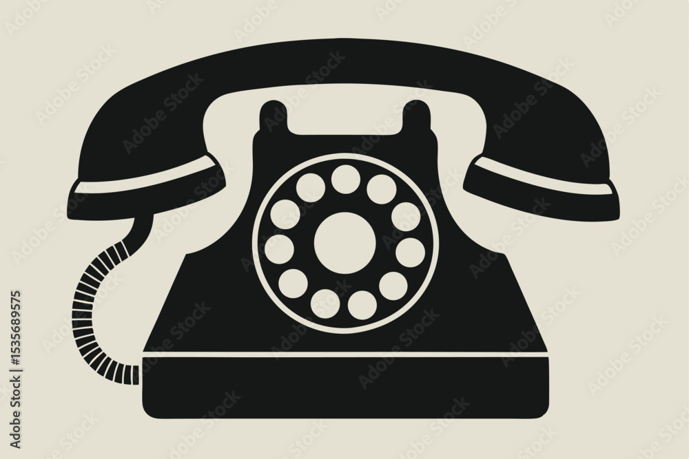 Vector illustration of a classic black rotary telephone in a minimalist style Vector illustration of a classic black rotary telephone in a minimalist style