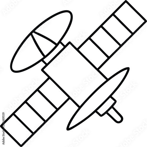 space satellite icon line art vector illustration on transparent background