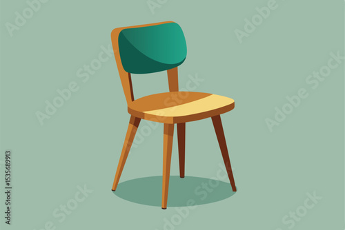 Vector illustration of a vintage wooden chair with green backrest and a clean style