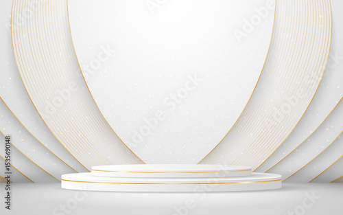 White podium with elegant gold lines for the best awards or product display. stage or podium. vector illustration	