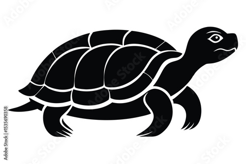 A simple black and white vector illustration depicting a walking turtle or tortoise