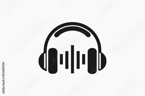 Black and white headphone icon featuring sound wave visual audio entertainment concept