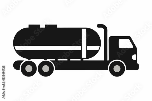 Black and white illustrated tanker truck transportation silhouette on a white background