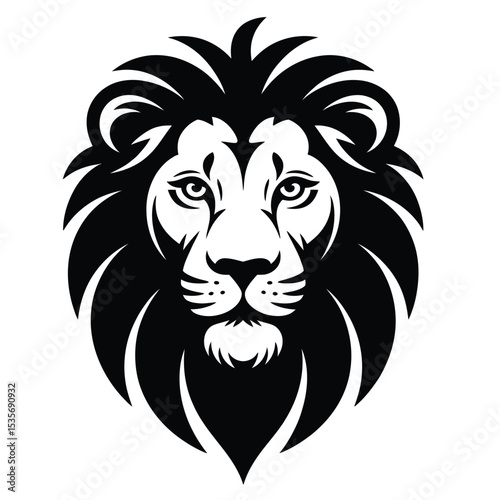 a bold and stylized lion's head illustration with a dynamic spiky mane in solid black on white background