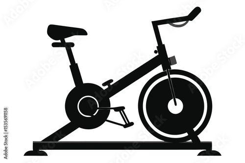 Black and white silhouette of an indoor exercise bike for fitness and workout routines