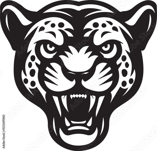 Black and White Jaguar Vector Illustration – Minimalist Wild Cat Silhouette Art