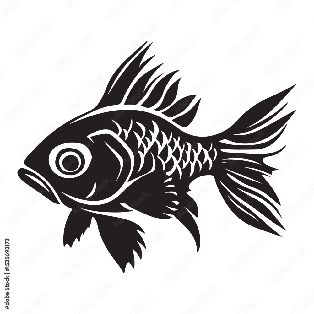 Fototapeta premium goldfish silhouette black and white illustration