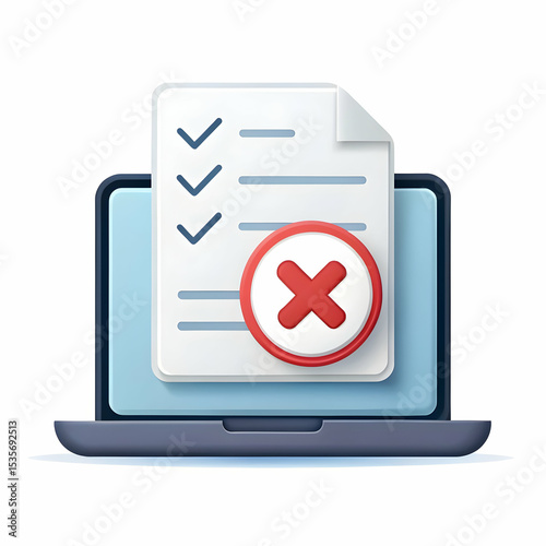 3D document icon marked with a cross for incorrect or failed files in clean vector isolated style
