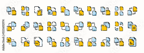 Set of Colorful File and Document Management Icons Collection – File Sharing, Folders, and Data Organization Symbols