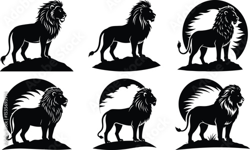 Majestic Lions in Black Silhouettes A Wildlife Collection