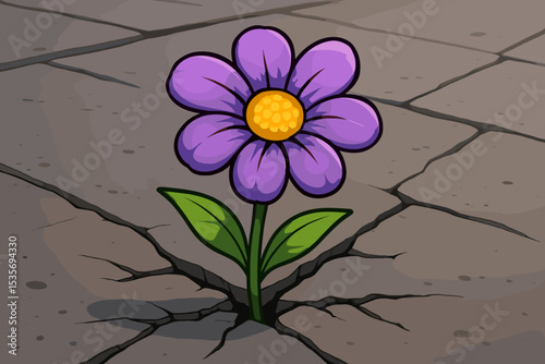 Flower growing from crack in concrete. Concept of hope, resilience, strength, and perseverance. Power of nature overcoming adversity. New beginning and life concept vector art.