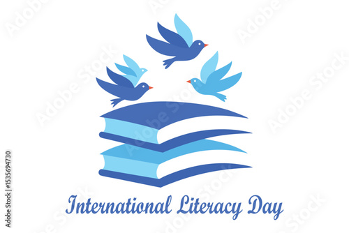 International Literacy Day Vector Art – Books Turning into Birds, Symbol of Freedom & Knowledge