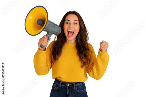  Excited Woman with Megaphone – Announcement or Promotion Concept