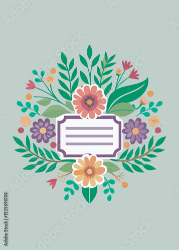 Vintage Inspired Floral Frame Decoration With Text Box and Various Flowers Arrangement Art