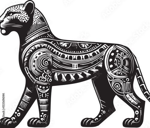Black and White Jaguar Vector Illustration – Minimalist Wild Cat Silhouette Art