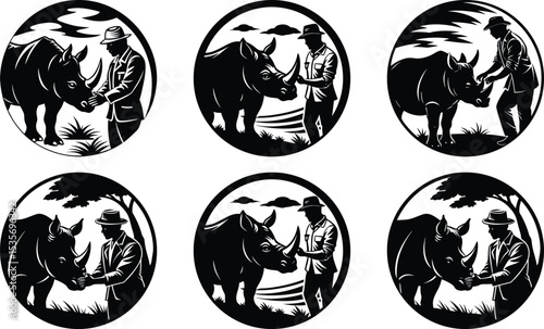 Rhino and Keeper Silhouettes Wildlife Conservation