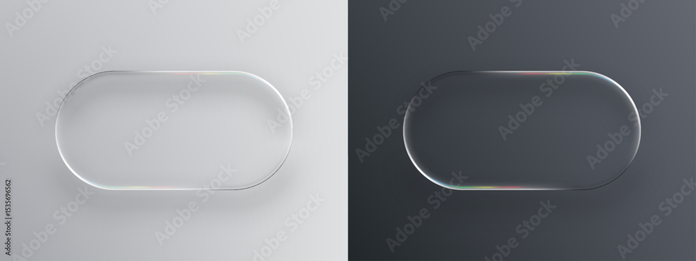 Two liquid glass vector objects, sleek and transparent, on contrasting light and dark backgrounds for modern design.