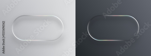 Two liquid glass vector objects, sleek and transparent, on contrasting light and dark backgrounds for modern design.
