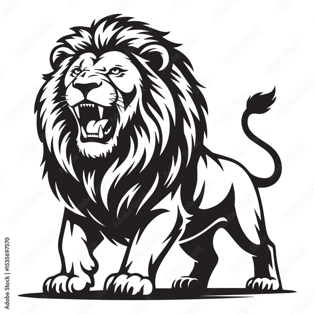 Fototapeta premium Roaring Lion Silhouette – Wild Animal Mascot Vector