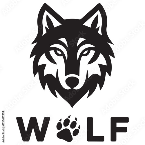 Wolf Head Logo with Paw Print – Wild Animal Silhouette Design