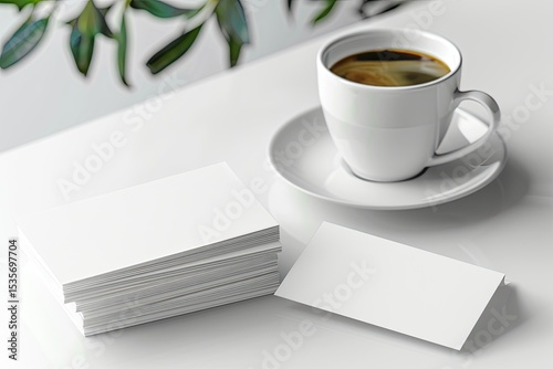 High Quality Picture of Stationery Mockup with Stack of Business Cards and Cup
