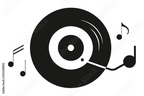 A classic vinyl record with musical notes in a minimalist black and white design