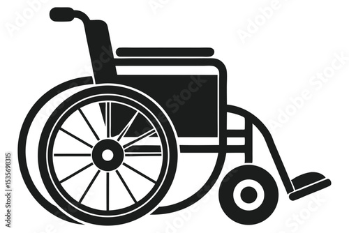 Black and white illustration of a classic wheelchair representing mobility and accessibility.