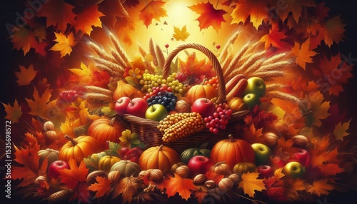 Autumn Harvest Leaves changing color and falling creating a vibr