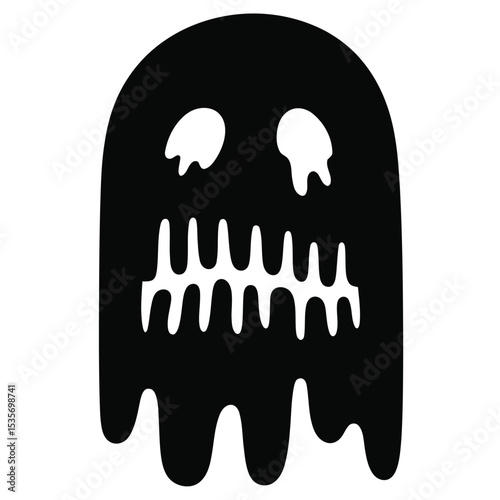 a stylized black silhouette of a spooky ghost with glowing eyes and jagged mouth for halloween or eerie themes