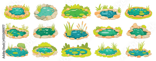 Cartoon collection of various garden ponds
