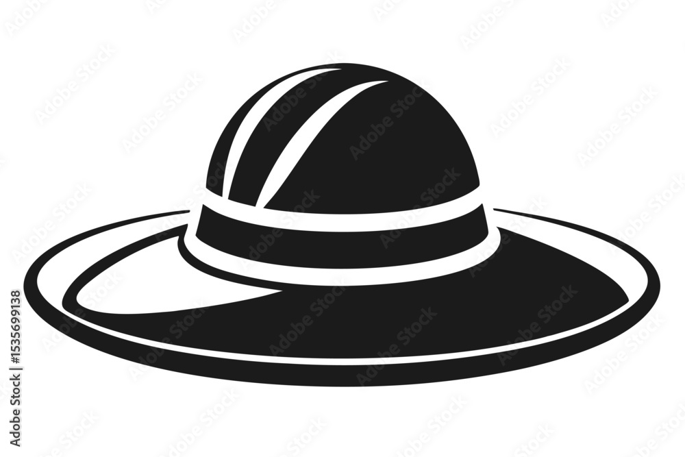 Elegant black and white sun hat vector illustration with stylish design on white background Elegant black and white sun hat vector illustration with stylish design on white background