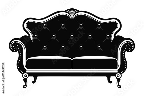 Elegant black tufted sofa vector illustration isolated on white background classic furniture design