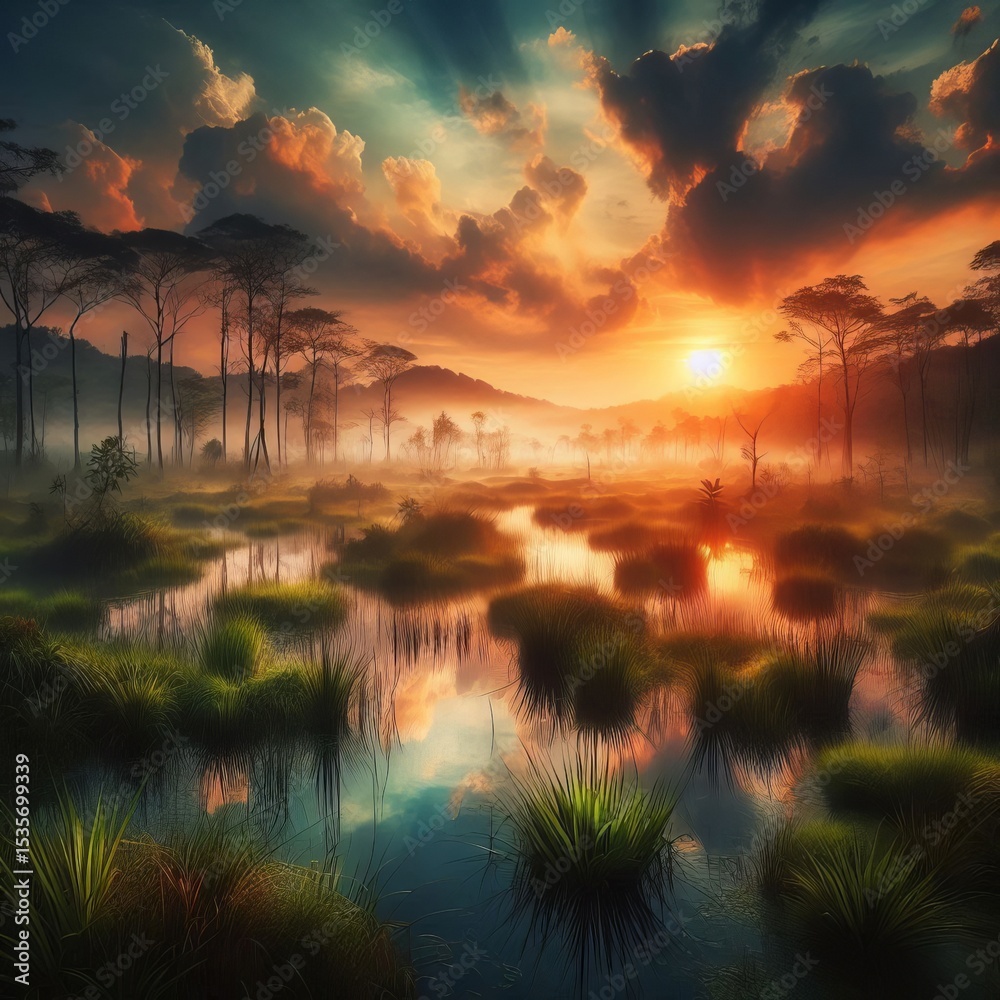 Obraz premium Wetlands Areas where water covers the soil or is present either