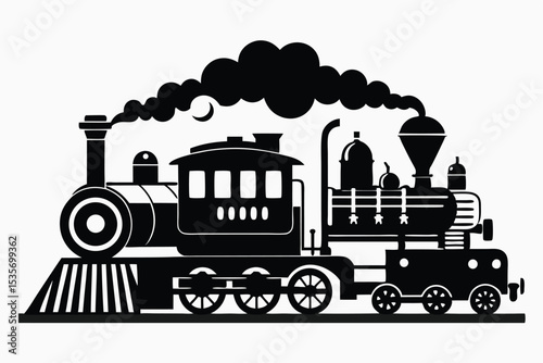 Silhouette illustration of a classic steam train depicting transportation and vintage travel