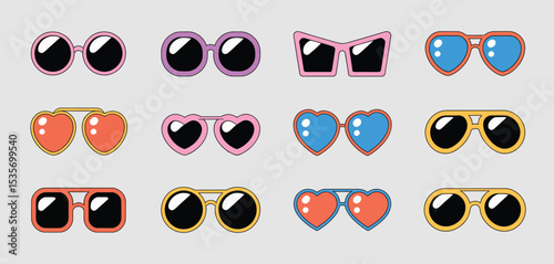 Collection of trendy sunglasses in various shapes and colors