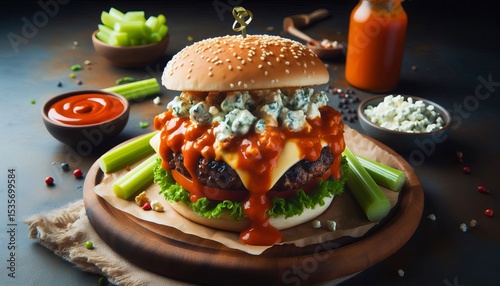 Buffalo Sauce and Blue Cheese Burger Spicy buffalo sauce blue ch