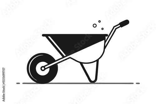 Vector illustration of a simple black and white wheelbarrow isolated on white background
