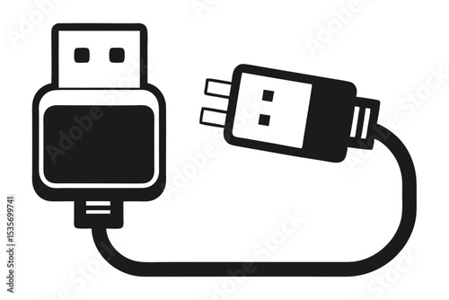 Vector illustration of a usb cable with connectors and plug for data transfer