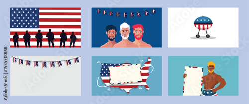 Independence Day Celebration People And Flag Bundle Set